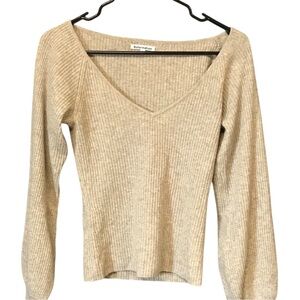 Reformation hart v neck cashmere sweater women S tan beige ribbed longsleeve